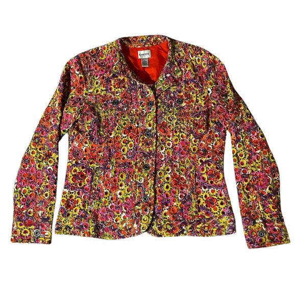 Chico's Women's Rainbow Eyelet Button-Up Blazer Multicolored 100% Cotton Size 1 - Picture 4 of 10